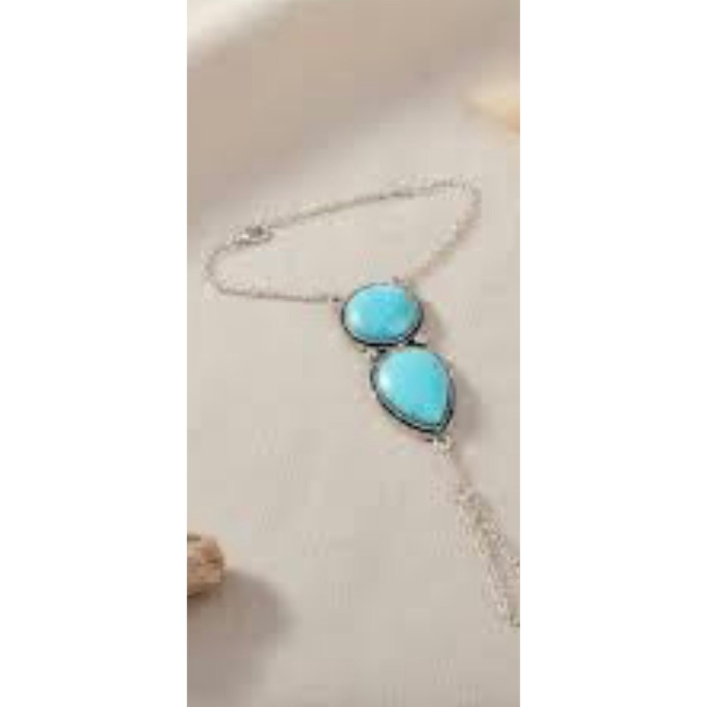 Free People Adele Turquoise Stone Hand Chain Body Jewelry Ring Bracelet NWT